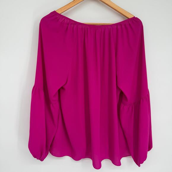 Lilly Pulitzer Charleigh Top Fuchsia Pink Large Peasant Flowy V Neck Resortwear - Picture 2 of 8
